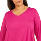 JM Collection  Women's Plus Size Studded Mixed-Media Top Pink Size 2X