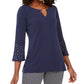 JM Collection Women's Rhinestone-Sleeve Keyhole Top Blue Size Small