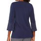 JM Collection Women's Rhinestone-Sleeve Keyhole Top Blue Size Small