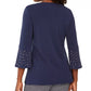 JM Collection Women's Rhinestone-Sleeve Keyhole Top Dark Blue Size Large