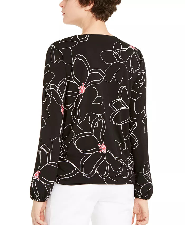 Alfani Women's Printed Surplice-Neck Blouse Black Size Small