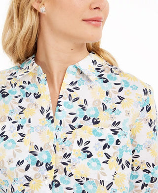 Charter Club Women's Cotton Floral-Print Shirt White Size 2 Extra Large