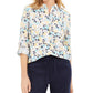 Charter Club Women's Cotton Floral-Print Shirt White Size Medium