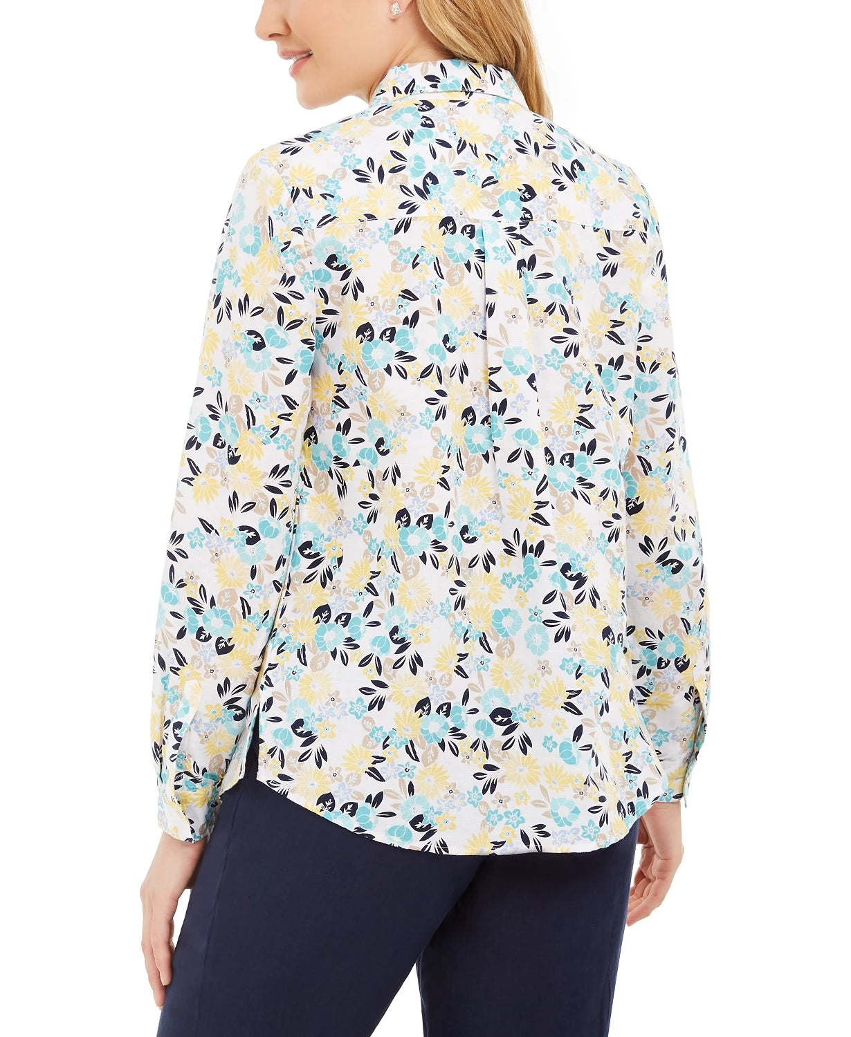 Charter Club Women's Cotton Floral Print Shirt White Size X-Small