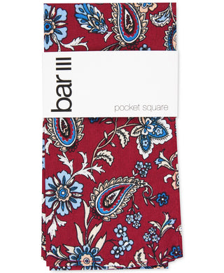 Bar III Men's Lucas Paisley Pocket Square Red Size Regular