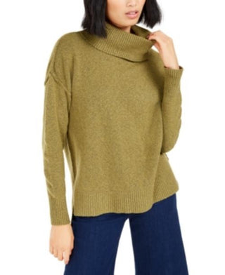 Bar III Women's Turtleneck High-Low Sweater  Med Green Size Small