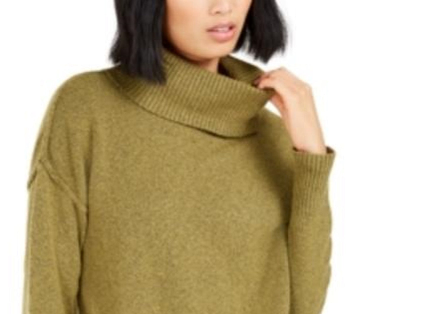 Bar III Women's Turtleneck High-Low Sweater  Med Green Size Small