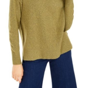 Bar III Women's Turtleneck High-Low Sweater  Med Green Size Small