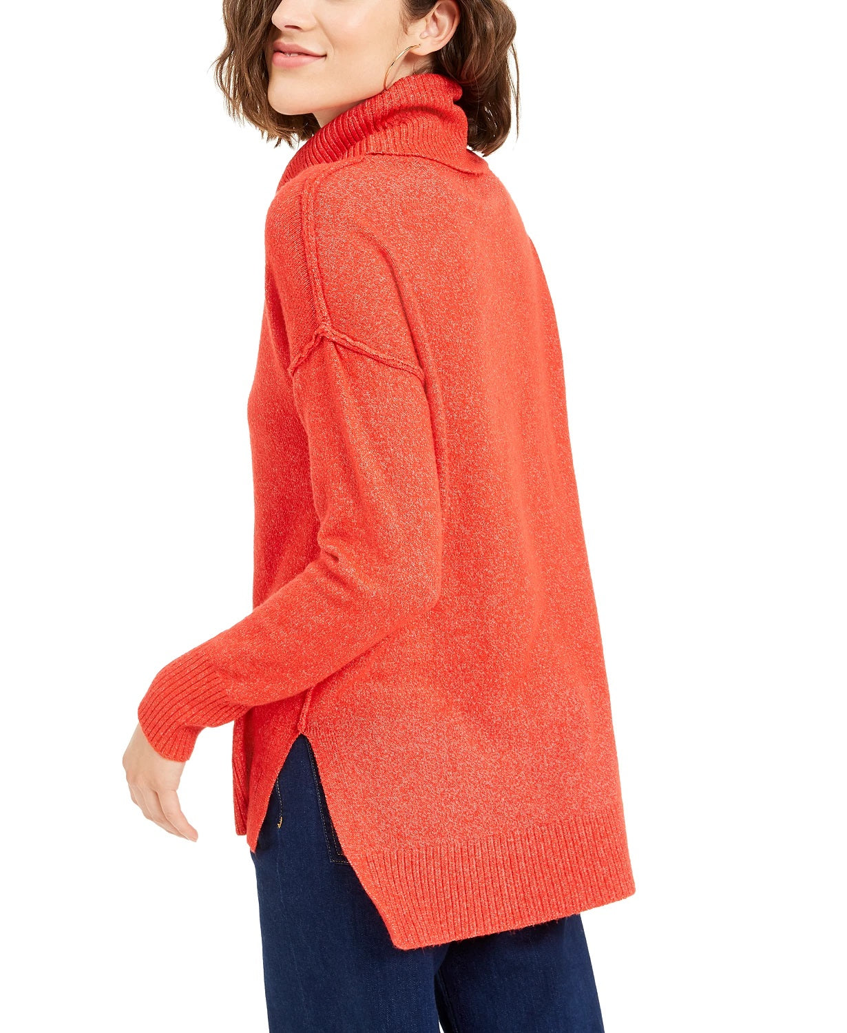 Bar III Women's Becca Tilley X Turtleneck High-Low Sweater Orange Size X-Small