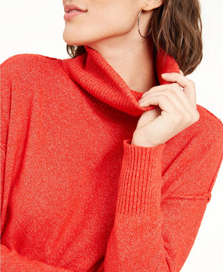 Bar III Women's Becca Tilley X Turtleneck High-Low Sweater Orange Size X-Small