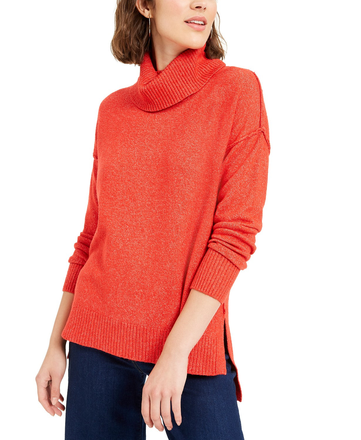 Bar III Women's Becca Tilley X Turtleneck High-Low Sweater Orange Size X-Small