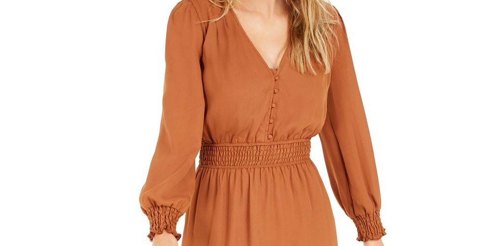 Bar III Women's Becca Women's Tilley Smocked-Waist Dress Orange Size Medium