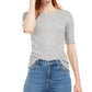Maison Jules Women's Crewneck Elbow-Sleeve Top Gray Size Extra Small