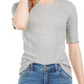 Maison Jules Women's Crewneck Elbow-Sleeve Top Gray Size Extra Small