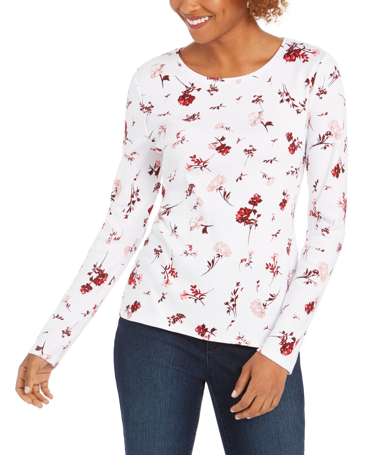 Charter Club Women's Pima Cotton Ditsy-Print Top White Size Large