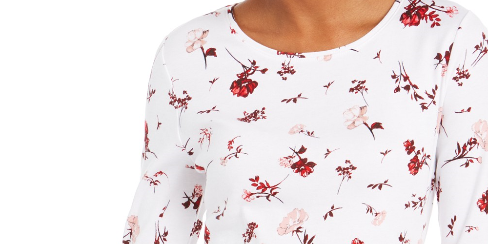 Charter Club Women's Pima Cotton Ditsy Print Top White Size X-Large