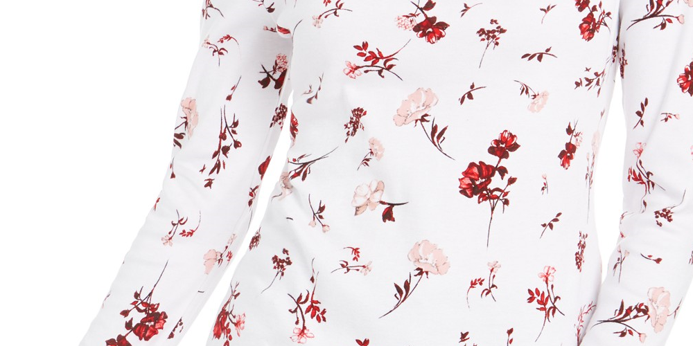 Charter Club Women's Pima Cotton Ditsy Print Top White Size X-Large