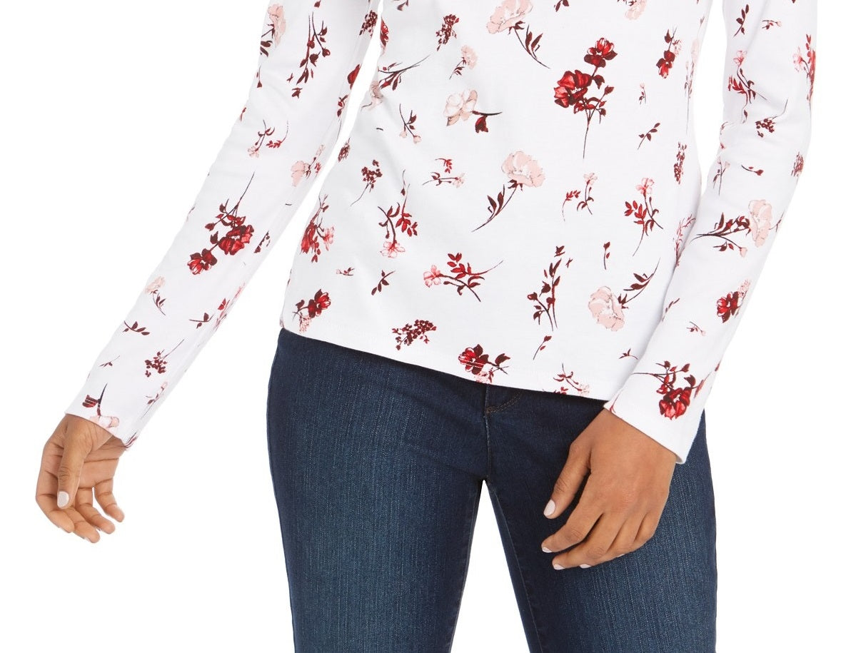 Charter Club Women's Pima Cotton Ditsy-Print Top white Size 2 Extra Large