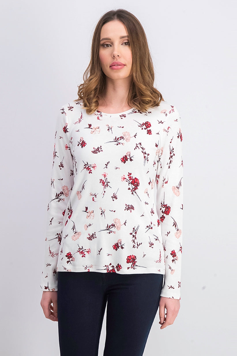 Charert Club Women's Printed Cotton Boat-Neck Top White Size Extra Small