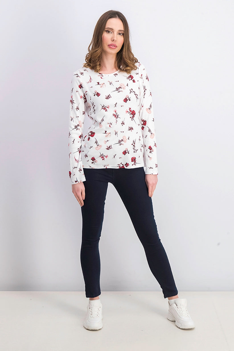 Charert Club Women's Printed Cotton Boat-Neck Top White Size Extra Small