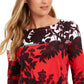 Charter Club Women's Pima Cotton Printed Colorblocked Top Red Size Large