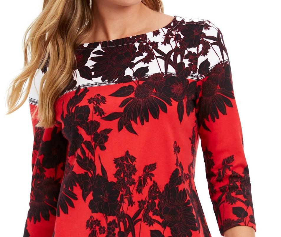 Charter Club Women's Pima Cotton Printed Colorblocked Top  Red Size 2 Extra Large