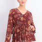Style & Co Women's Printed Drawstring-Waist Top  Dark Red Size Extra Small