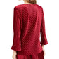 Alfani Women's V-Neck Ribbed Velvet Top Maroon Size X-Large