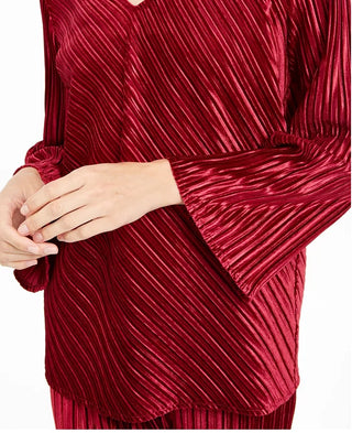 Alfani Women's V-Neck Ribbed Velvet Top Maroon Size X-Large