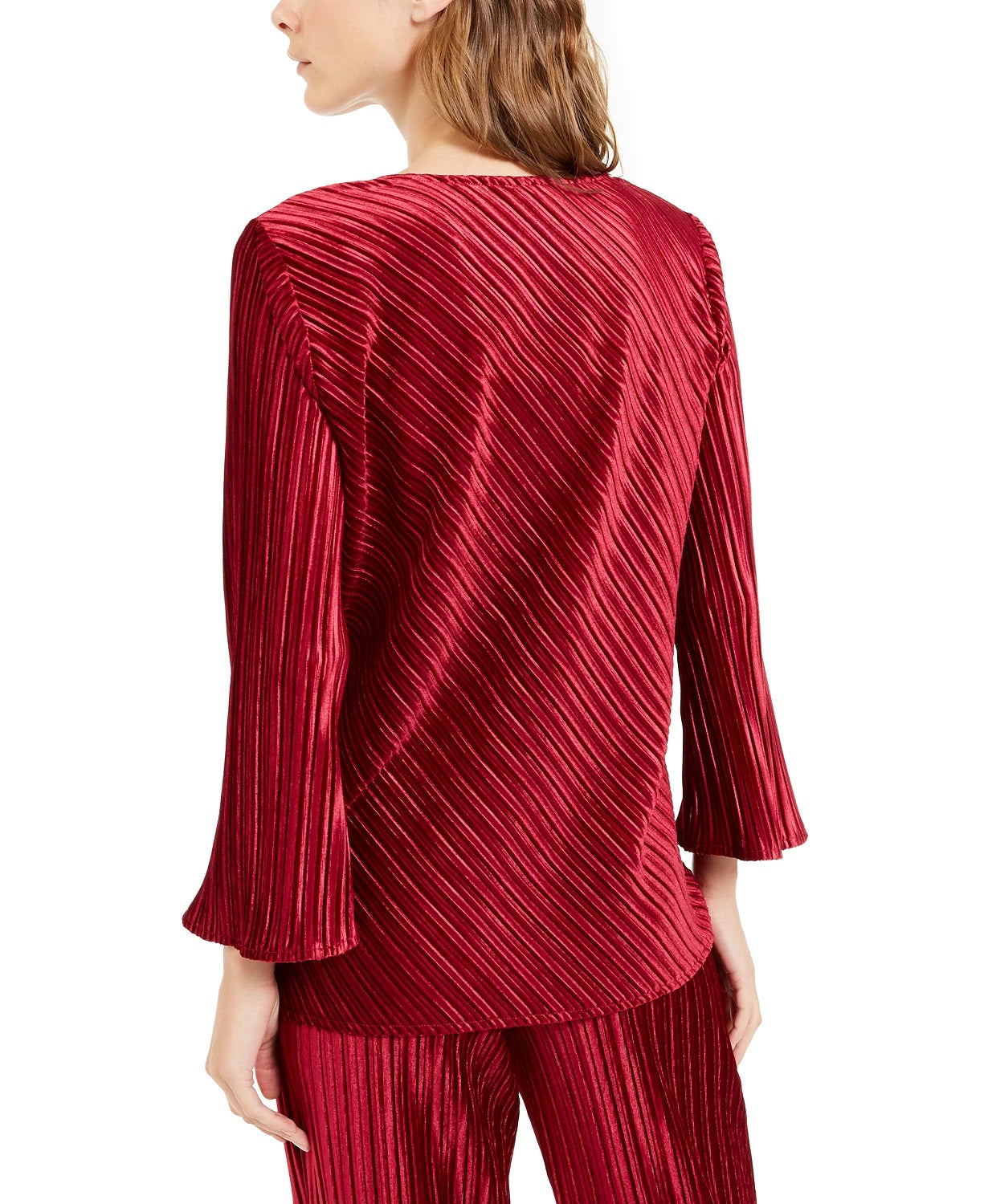 Alfani Women's V-Neck Ribbed Velvet Top Wine Size Large