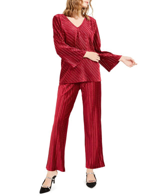 Alfani Women's V-Neck Ribbed Velvet Top Wine Size Large