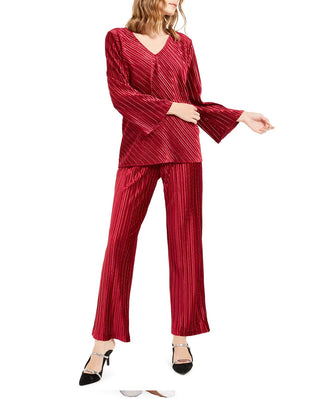 Alfani Women's V-Neck Ribbed Velvet Top Wine Size Extra Small