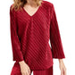 Alfani Women's V-Neck Ribbed Velvet Top Wine Size Extra Small
