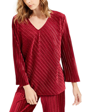 Alfani Women's V-Neck Ribbed Velvet Top Red Size XX-Large