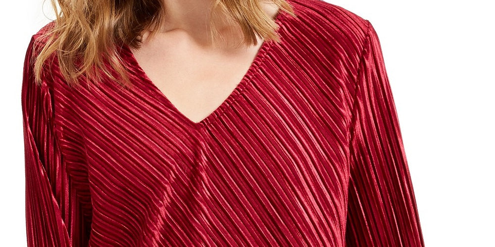 Alfani Women'sV-Neck Ribbed Velvet Top Wine Size Medium