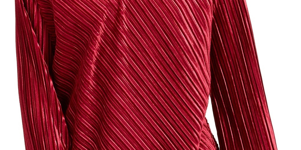 Alfani Women'sV-Neck Ribbed Velvet Top Wine Size Medium