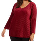 Alfani Women's Plus Size Ribbed V-Neck Top Red Size XXX-Large