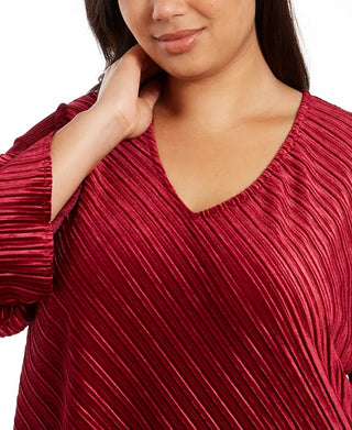 Alfani Women's Plus Size Ribbed V-Neck Top Red Size XXX-Large