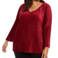 Alfani Women's Plus Size Ribbed V-Neck Top Red Size X-Large