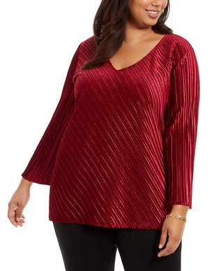 Alfani Women's Plus Size Ribbed V-Neck Top Red Size X-Large