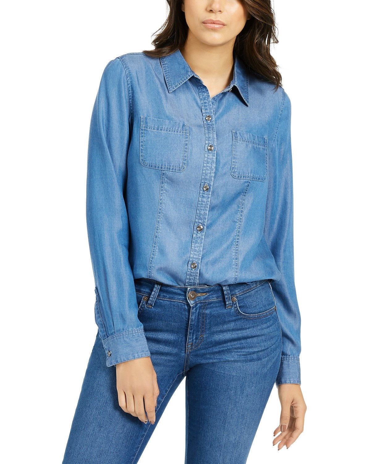 Charter Club Women's Chambray Shirt Blue Size Small