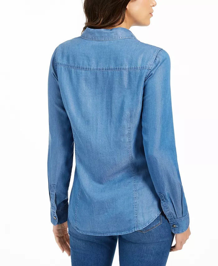 Charter Club Women's Chambray Shirt Blue Size Small