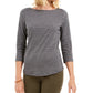 Charter Club Women's Metallic Striped Top Dark Gray Size Petite Small