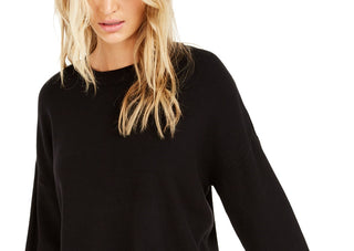 Bar III Women's Contrast-Cuff Crewneck Sweater Black Size Small