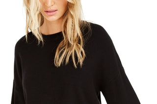 Bar III Women's Contrast-Cuff Crewneck Sweater  Black Size 2 Extra Large