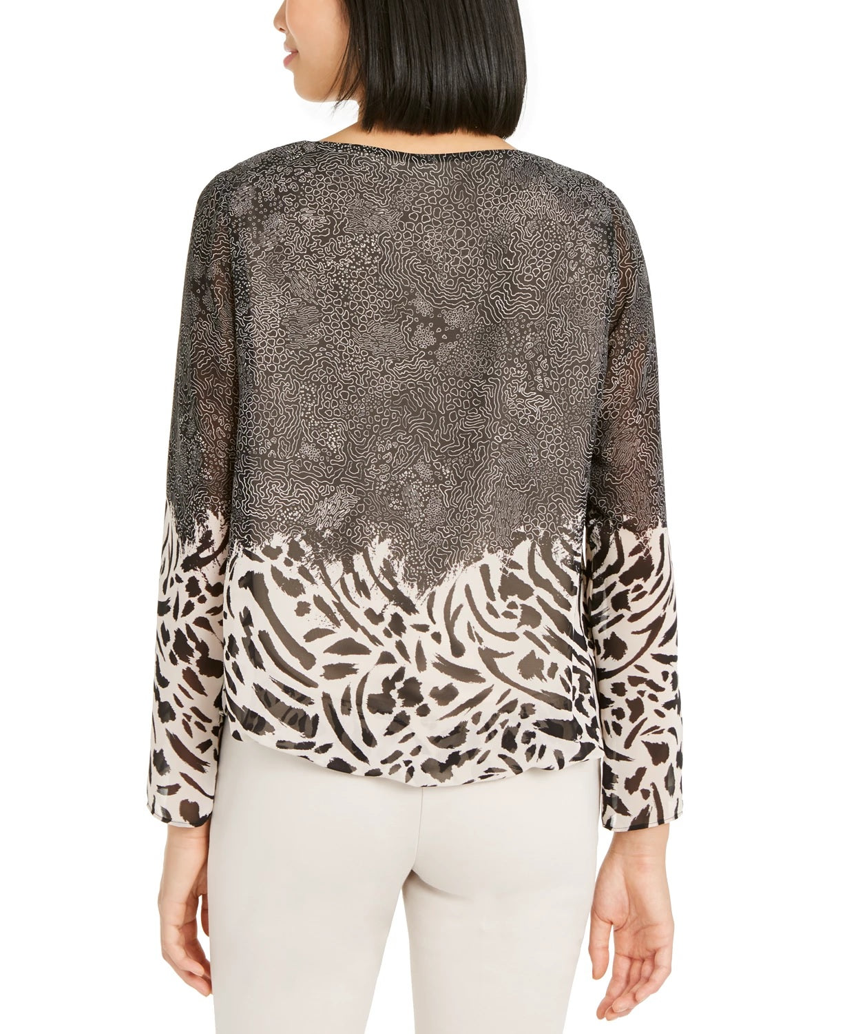 Alfani Women's  Mixed-Print Bubble Top  Black Size Petite Large