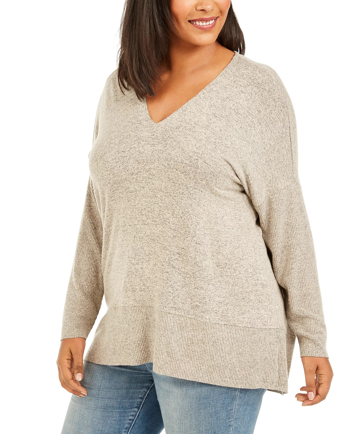 Style & Co Women's Plus Size Drop-Sleeve Marled Tunic Beige Size 3X