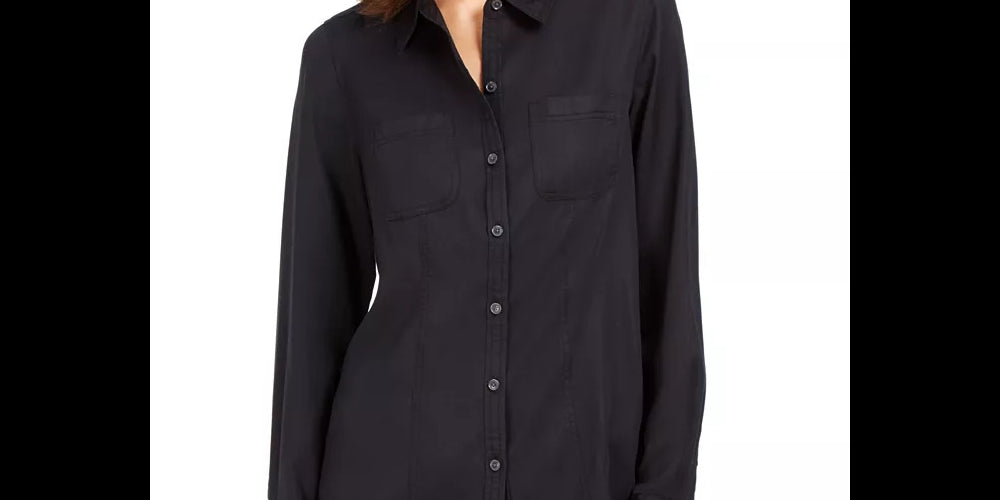 Charter Club Women's Woven Solid Tencel Shirt Black Size Extra Large
