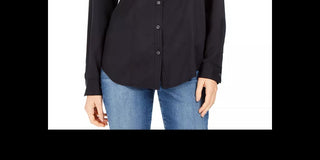 Charter Club Women's Woven Solid Tencel Shirt Black Size Extra Large