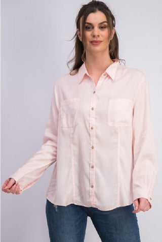 Charter Club Women's Woven Solid Tencel Shirt Pink Size Medium